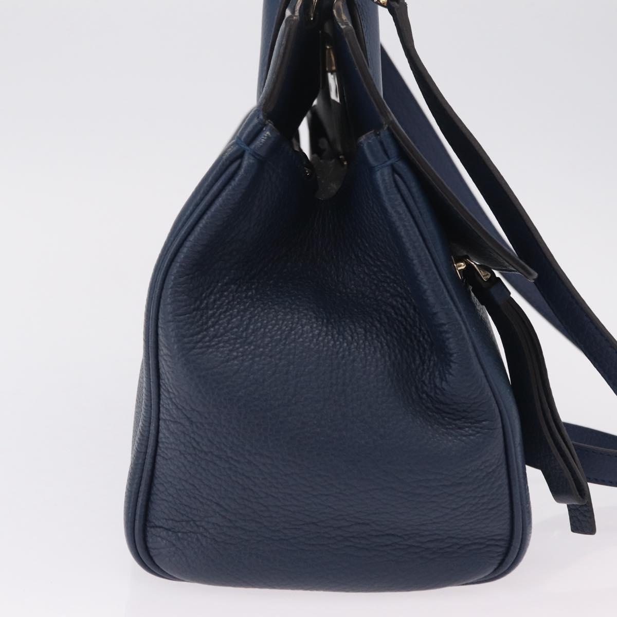 Salvatore Ferragamo Gancini Studio Bag Leather 2way Navy Gold Auth 206236A - Jerrillo image 5