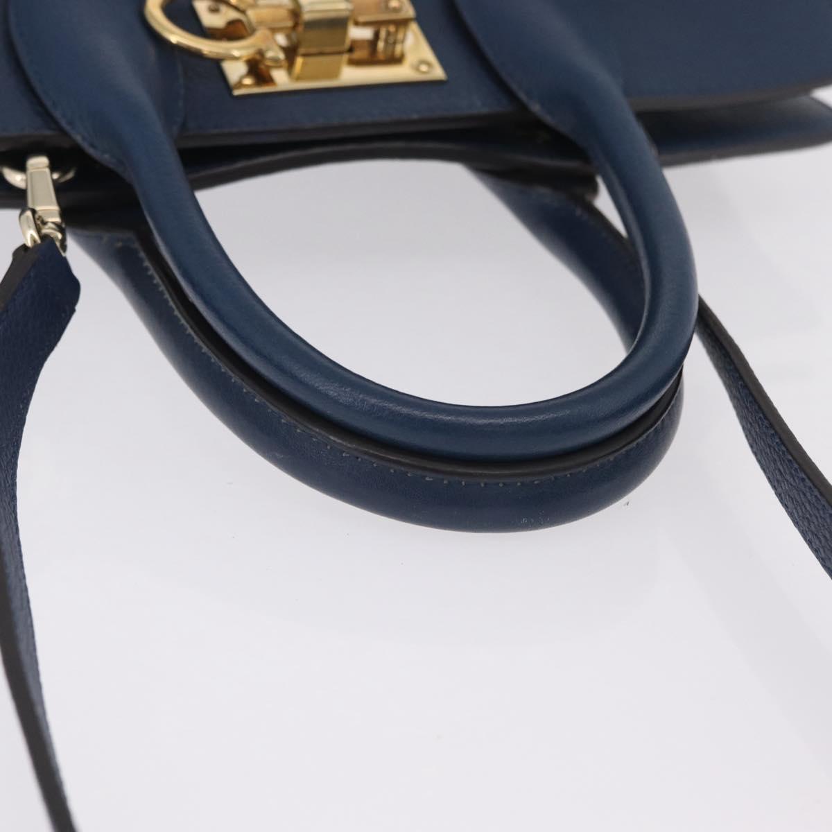 Salvatore Ferragamo Gancini Studio Bag Leather 2way Navy Gold Auth 206236A - Jerrillo image 8