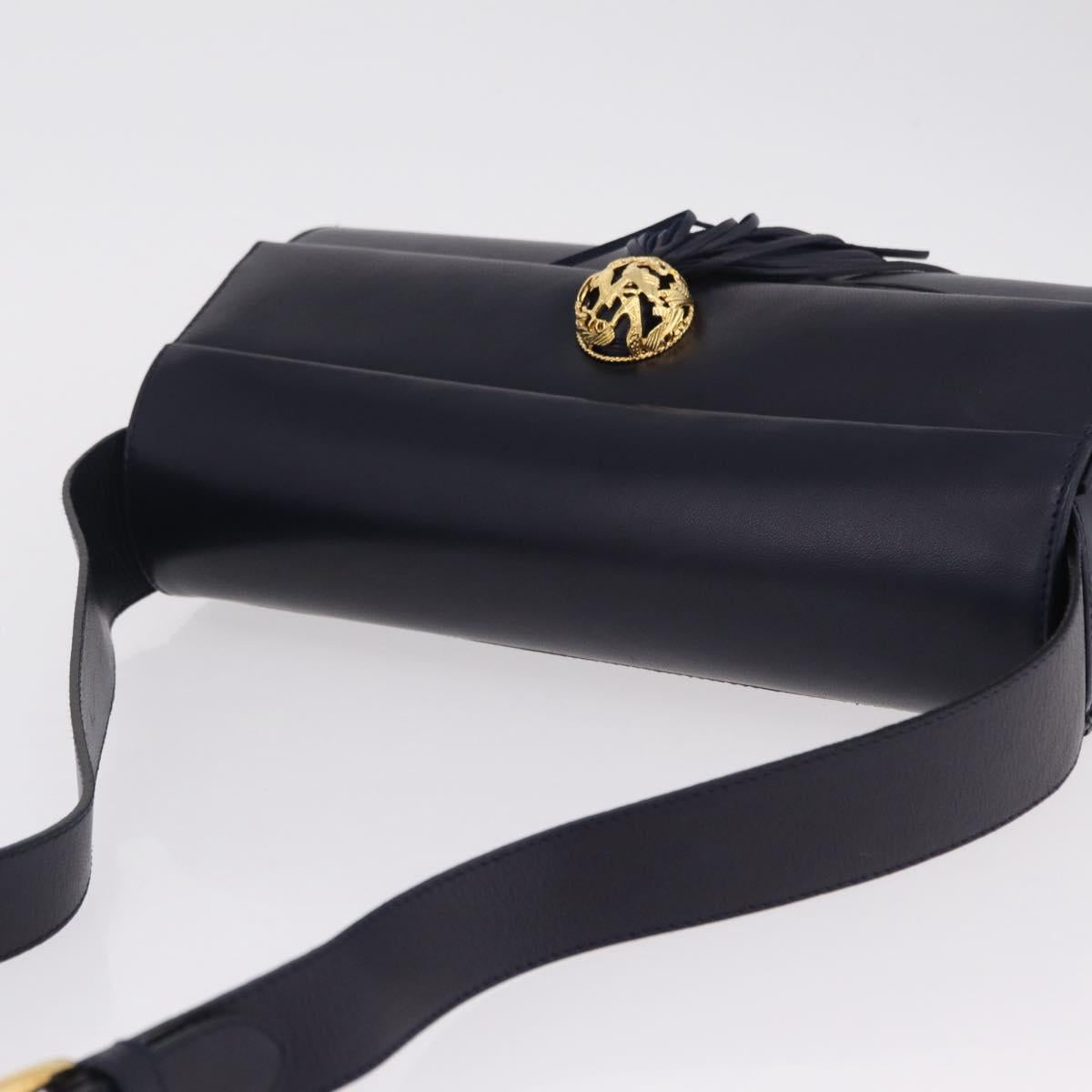 Salvatore Ferragamo Shoulder Bag Leather Navy Gold Auth 206283A - Jerrillo image 6