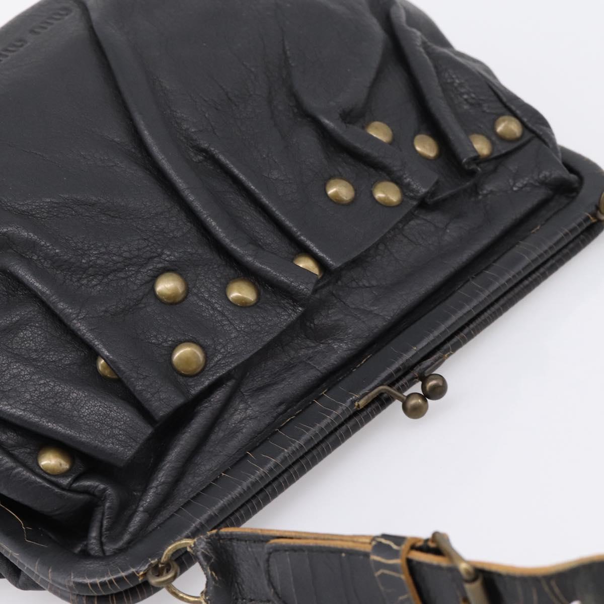 Miu Miu Shoulder Bag Leather Black Gold Auth 206289 - Jerrillo image 6