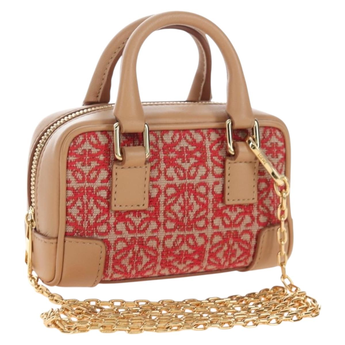 LOEWE Amazona Nano Shoulder Pouch Canvas 2way Beige Gold Auth 206378M - Jerrillo