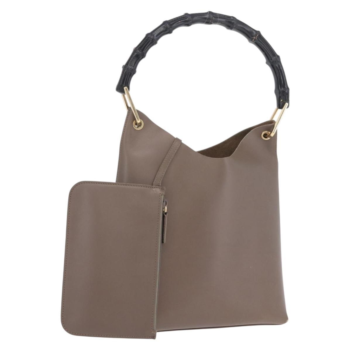 GUCCI Bamboo Hand Bag Leather Gray Gold Tone 001 2058 Auth 206638 - Jerrillo