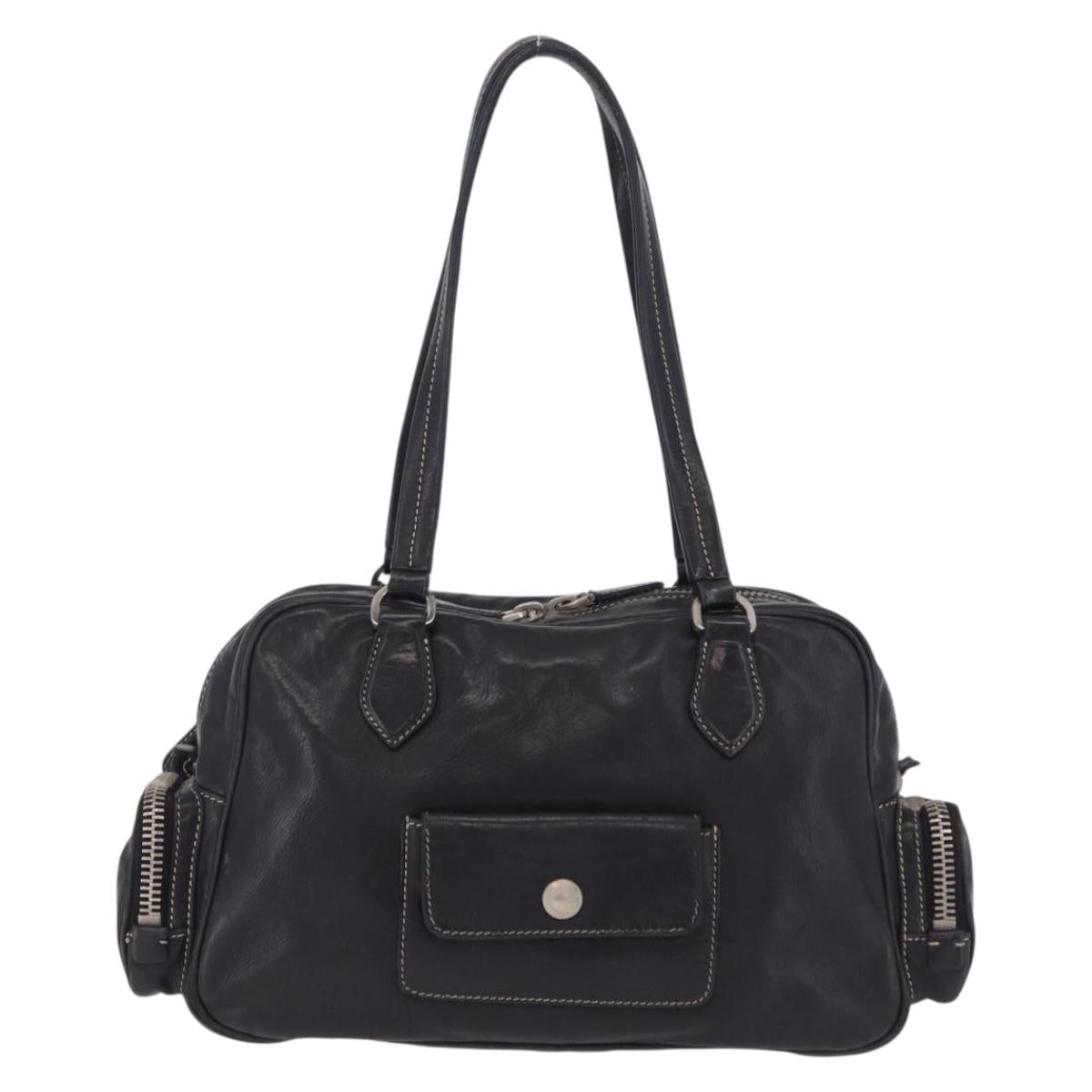 PRADA Hand Bag Leather Black Silver Auth 207680 - Jerrillo image 2