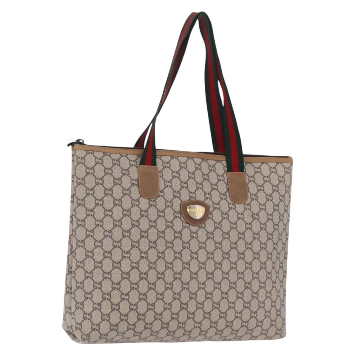 GUCCI GG Plus Supreme Web Sherry Line Tote Bag PVC Beige Gold Auth 207895 - Jerrillo