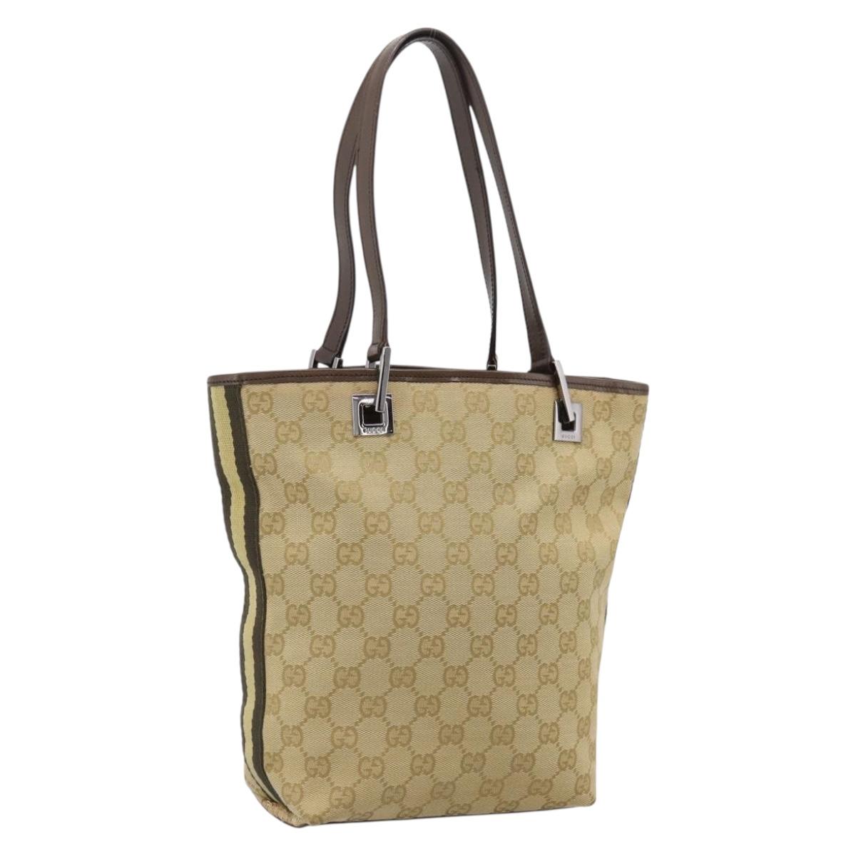 GUCCI GG Canvas Sherry Line Tote Bag Beige Silver 31244 Auth 209841A - Jerrillo