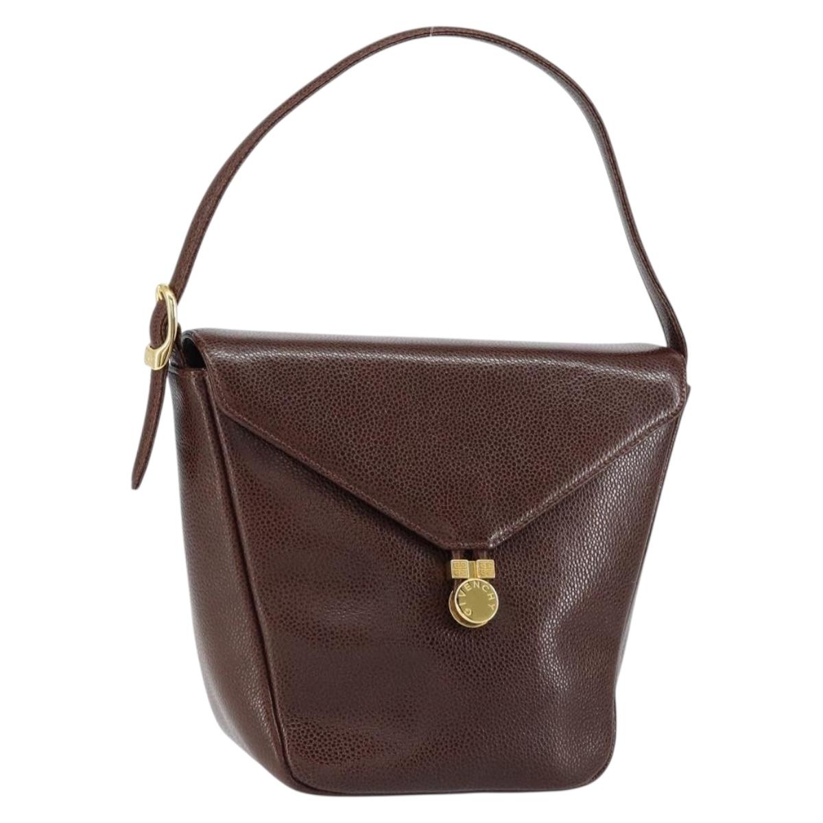 GIVENCHY Shoulder Bag Leather embossed Dark Brown Gold Auth am9398 - Jerrillo