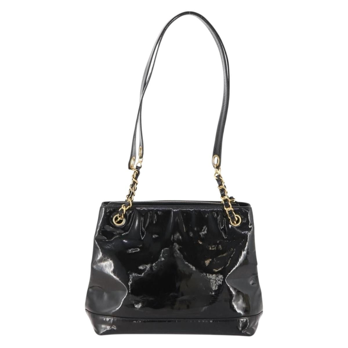 CHANEL Chain Shoulder Bag Patent leather Black Gold CC Auth BA10725 - Jerrillo image 2