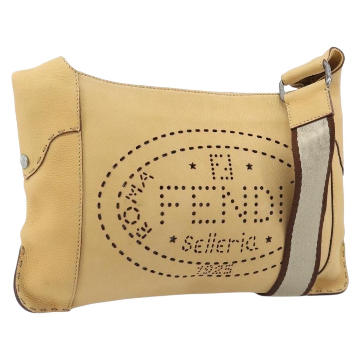 FENDI Celeria Shoulder Bag Leather Beige Silver 8BT113 Auth BA16119 - Jerrillo
