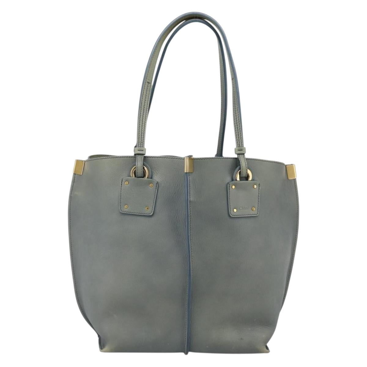 Chloe Vic Tote Bag Leather Light Blue Gold Tone Auth BA16184 - Jerrillo image 2