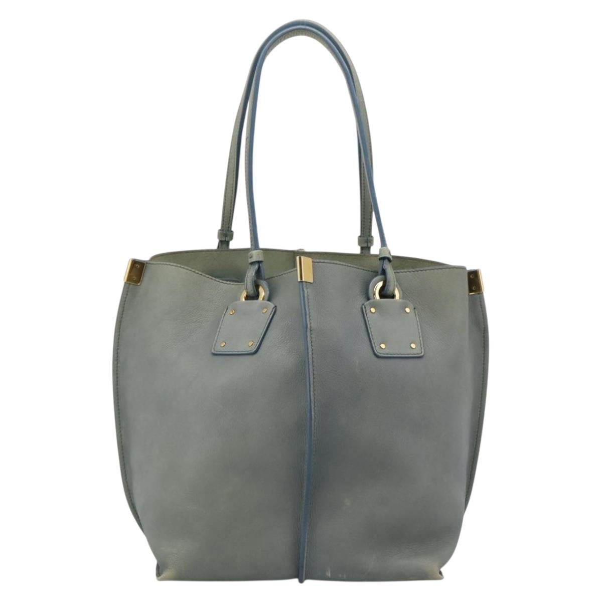 Chloe Vic Tote Bag Leather Light Blue Gold Tone Auth BA16184 - Jerrillo image 3