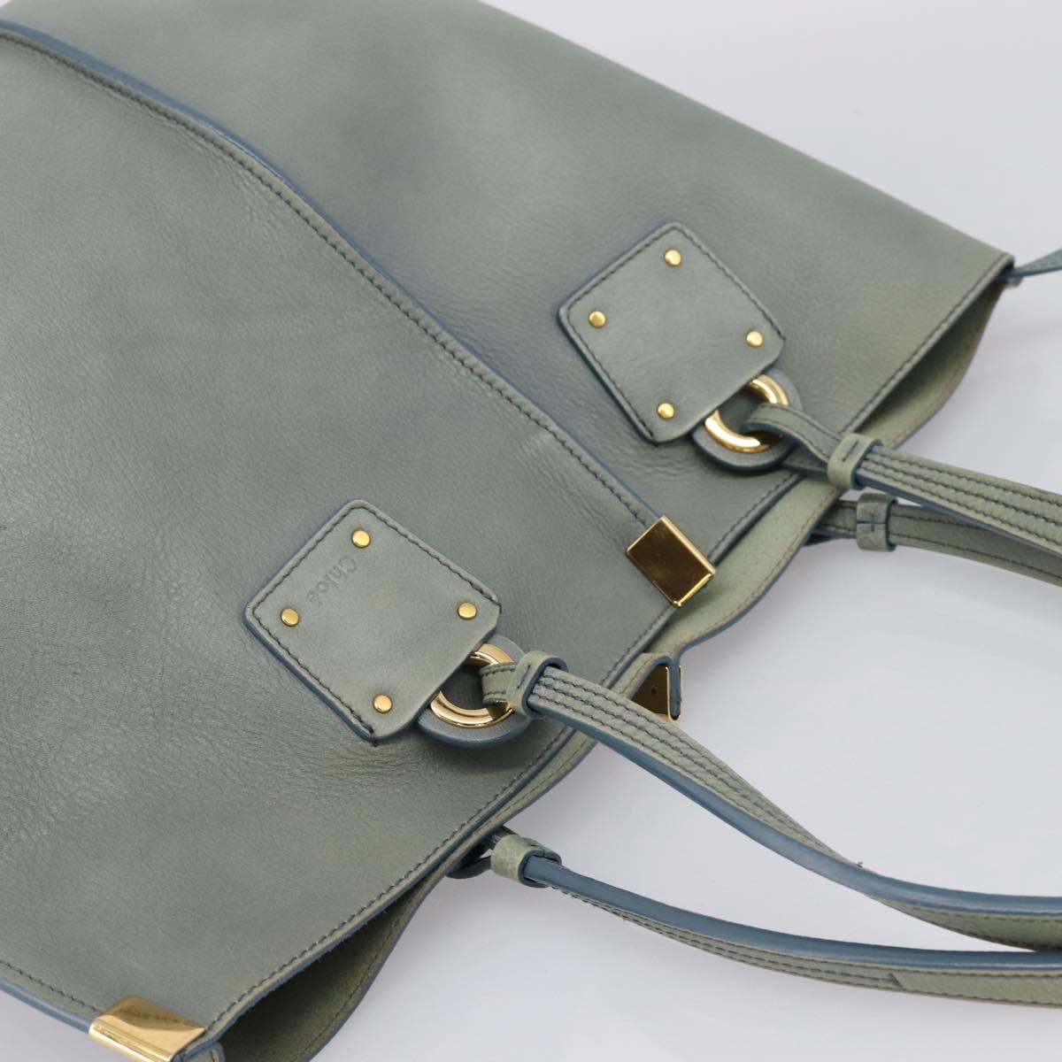 Chloe Vic Tote Bag Leather Light Blue Gold Tone Auth BA16184 - Jerrillo image 6