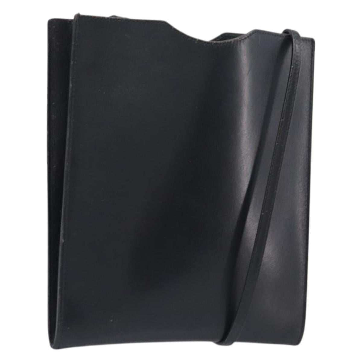 HERMES Omenitu Shoulder Bag Leather Black Auth bs37075 - Jerrillo
