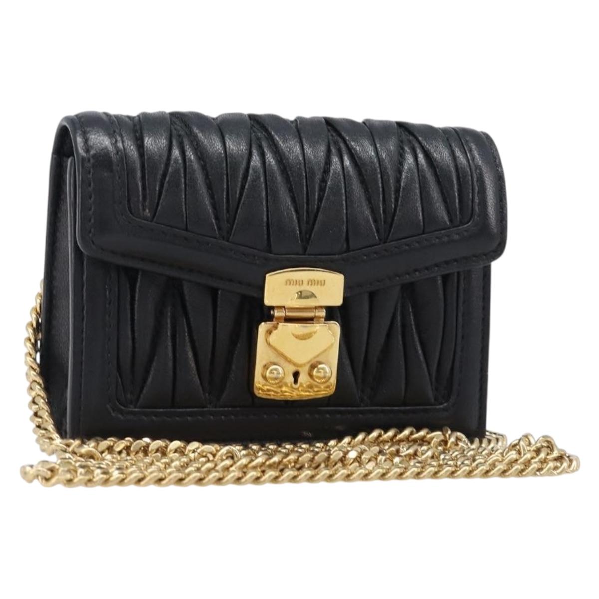 Miu Miu Matelasse Chain Shoulder Pouch Leather Black Gold Tone Auth bs37119V - Jerrillo