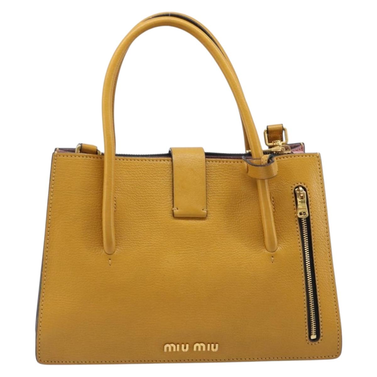 Miu Miu Hand Bag Leather 2way Yellow Gold Tone Auth bs37269A - Jerrillo image 2