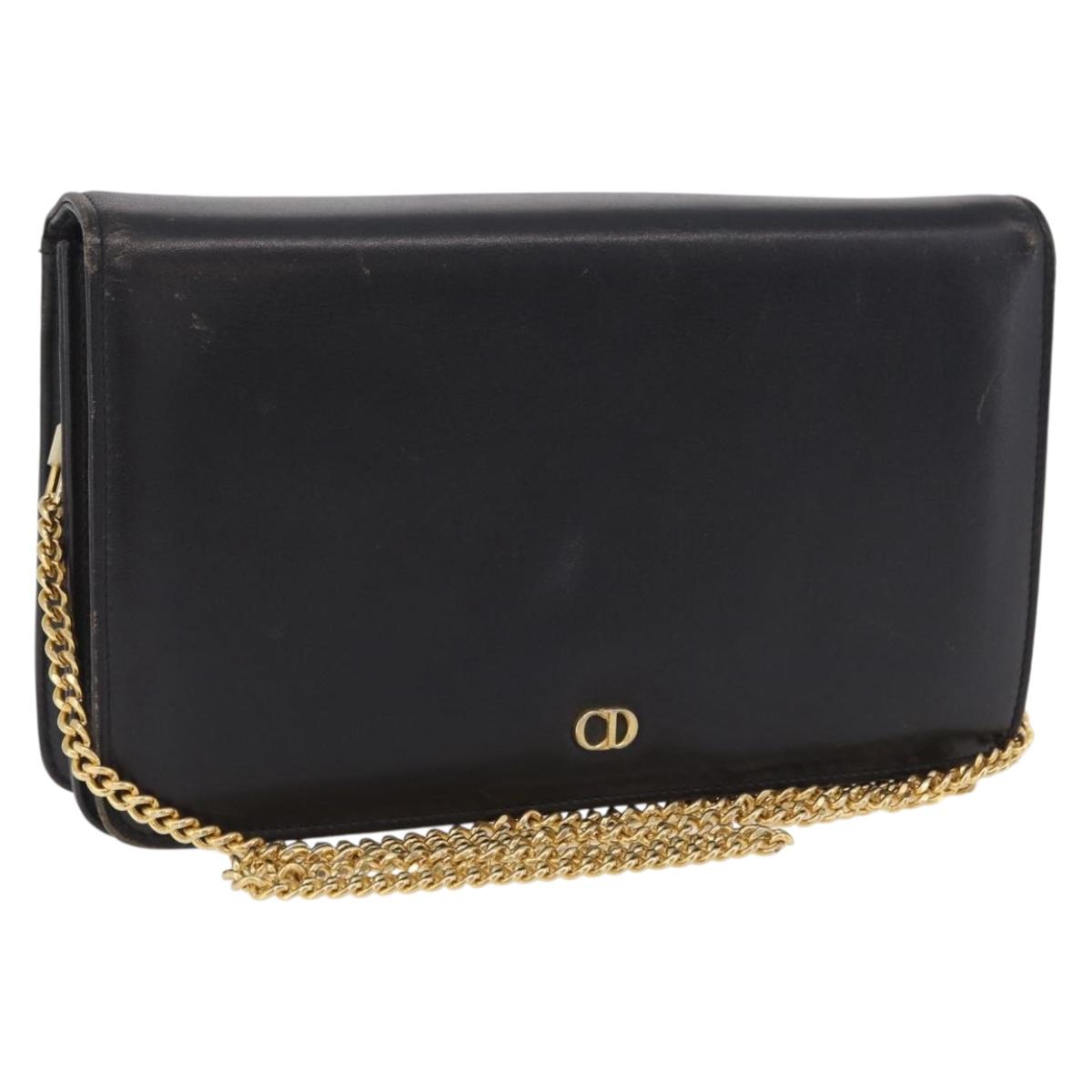 Christian Dior Chain Shoulder Bag Leather Black Gold Auth bs37500 - Jerrillo