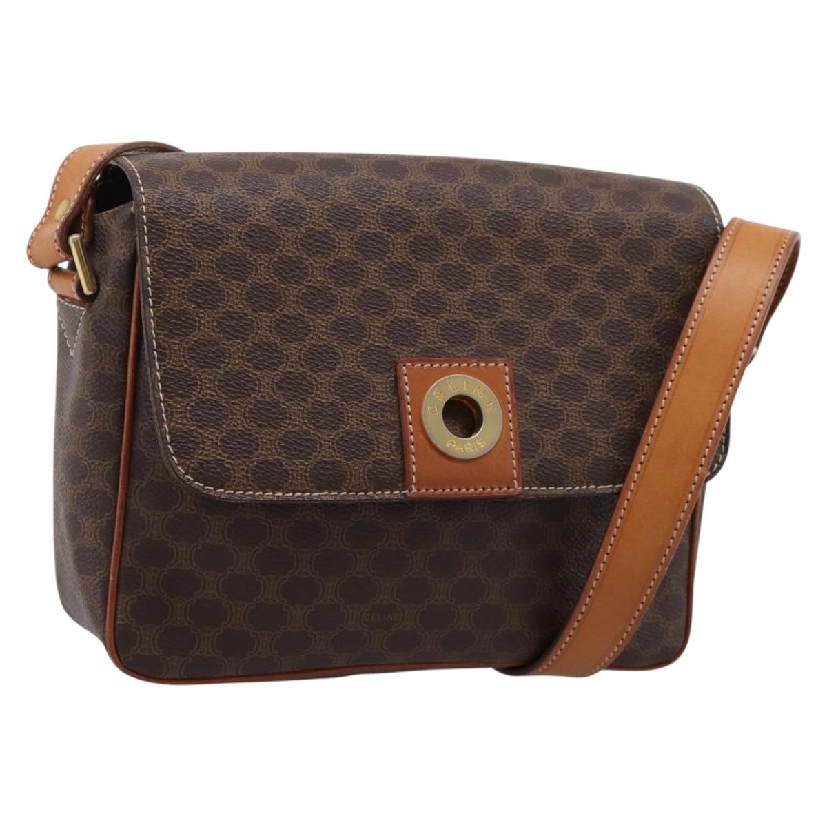 CELINE Macadam Canvas Shoulder Bag PVC Leather Brown Gold Auth ep15895 - Jerrillo