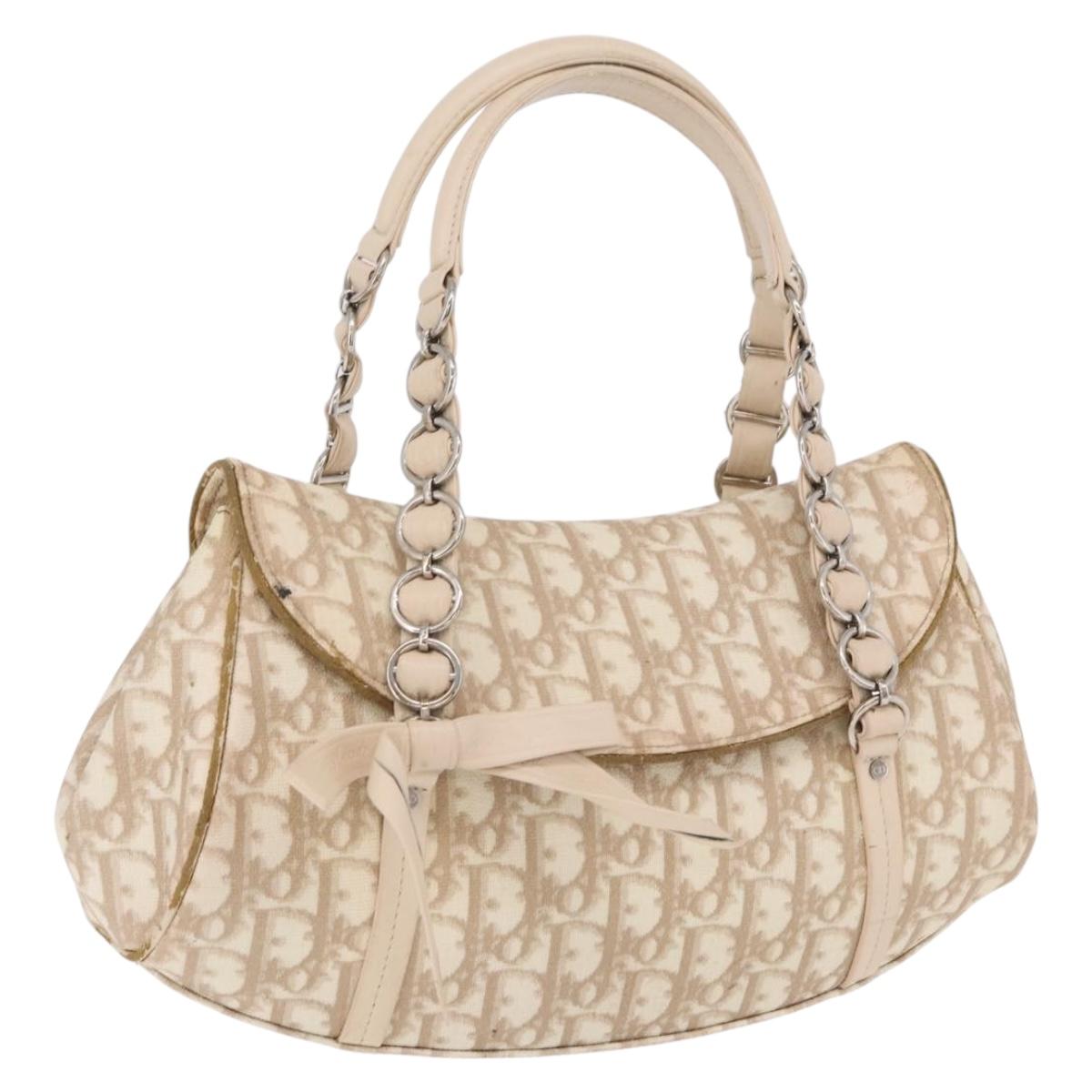 Christian Dior Trotter Canvas Romantic Hand Bag PVC Beige Silver Auth ep16386 - Jerrillo