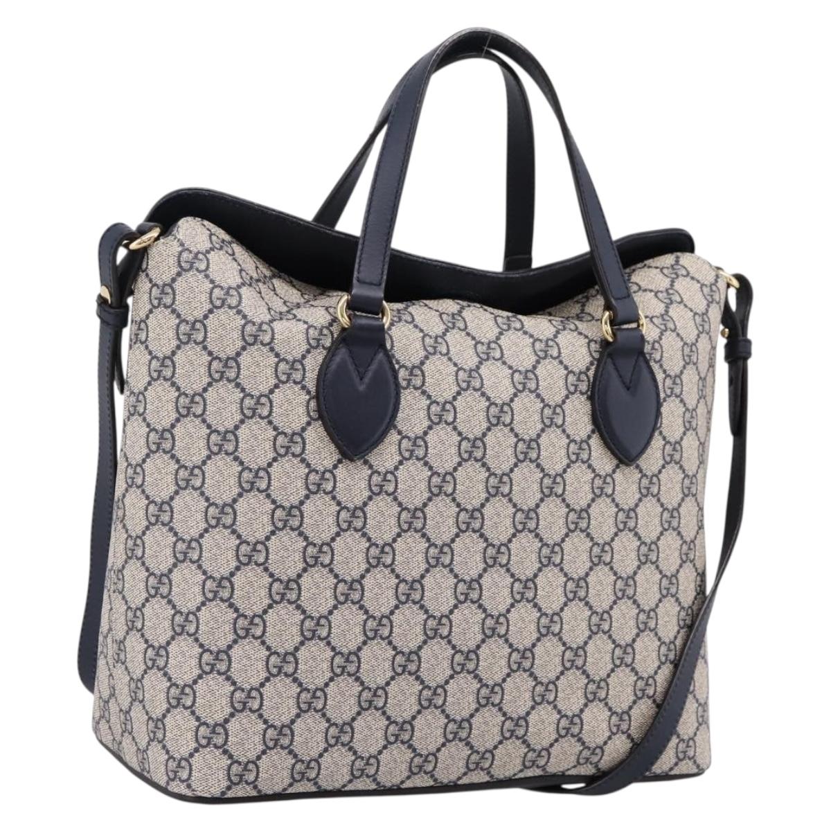 GUCCI GG Supreme Hand Bag PVC 2way Navy Gold Tone 429147 Auth ep16618V - Jerrillo