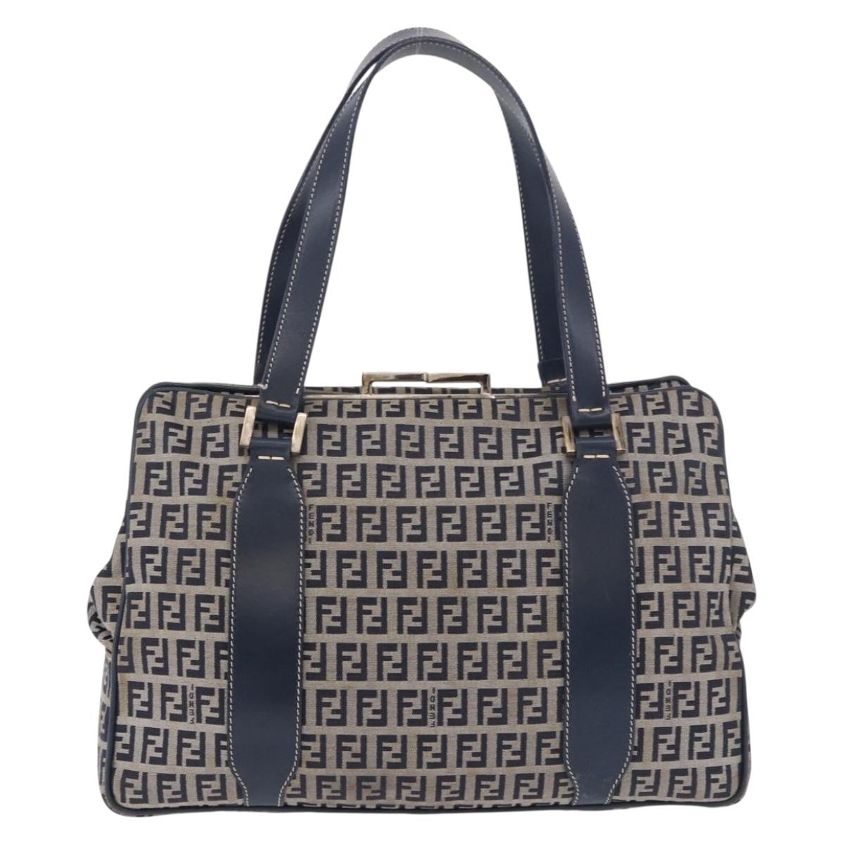 FENDI Zucchino Canvas Hand Bag Navy Silver Auth ka4913V - Jerrillo image 2