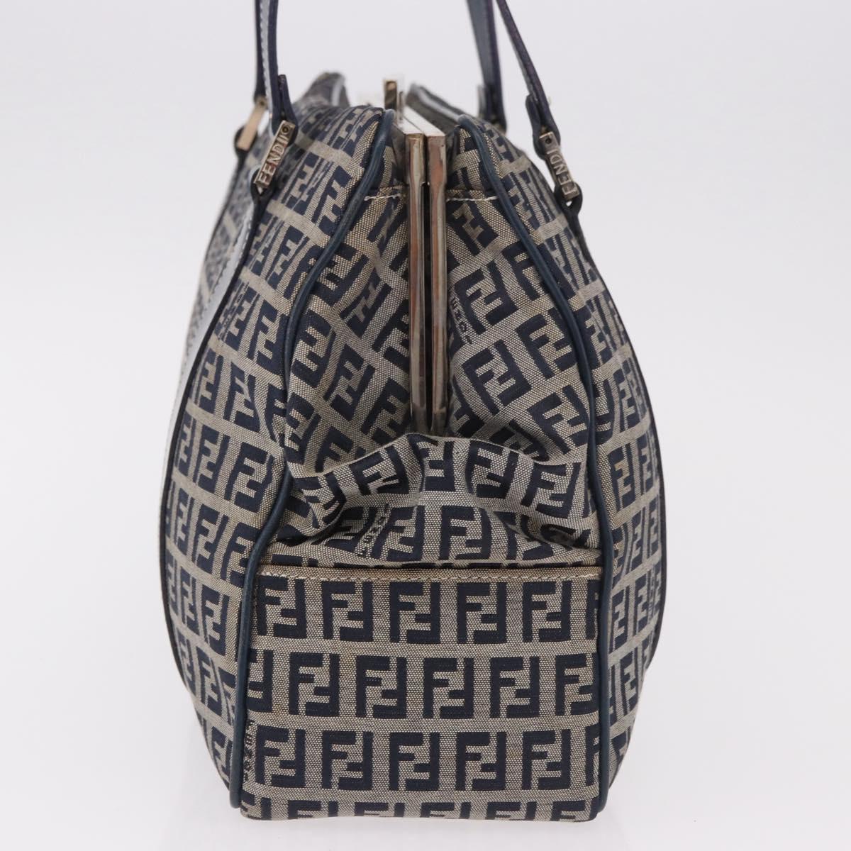 FENDI Zucchino Canvas Hand Bag Navy Silver Auth ka4913V - Jerrillo image 4