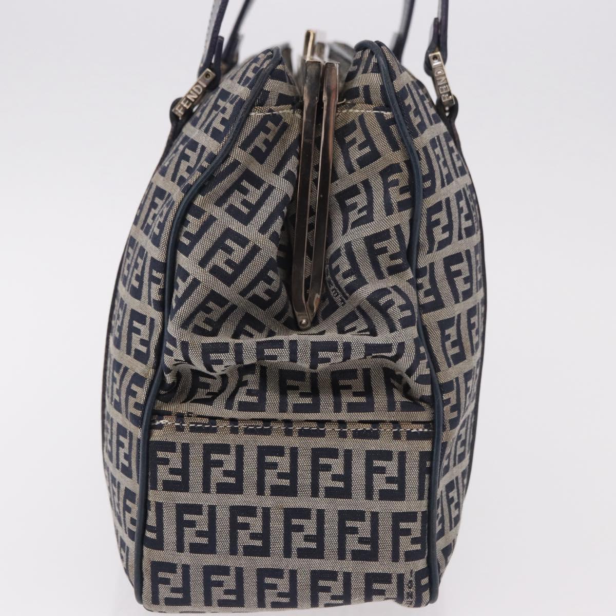 FENDI Zucchino Canvas Hand Bag Navy Silver Auth ka4913V - Jerrillo image 5