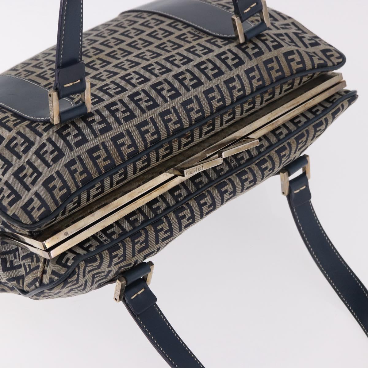 FENDI Zucchino Canvas Hand Bag Navy Silver Auth ka4913V - Jerrillo image 7