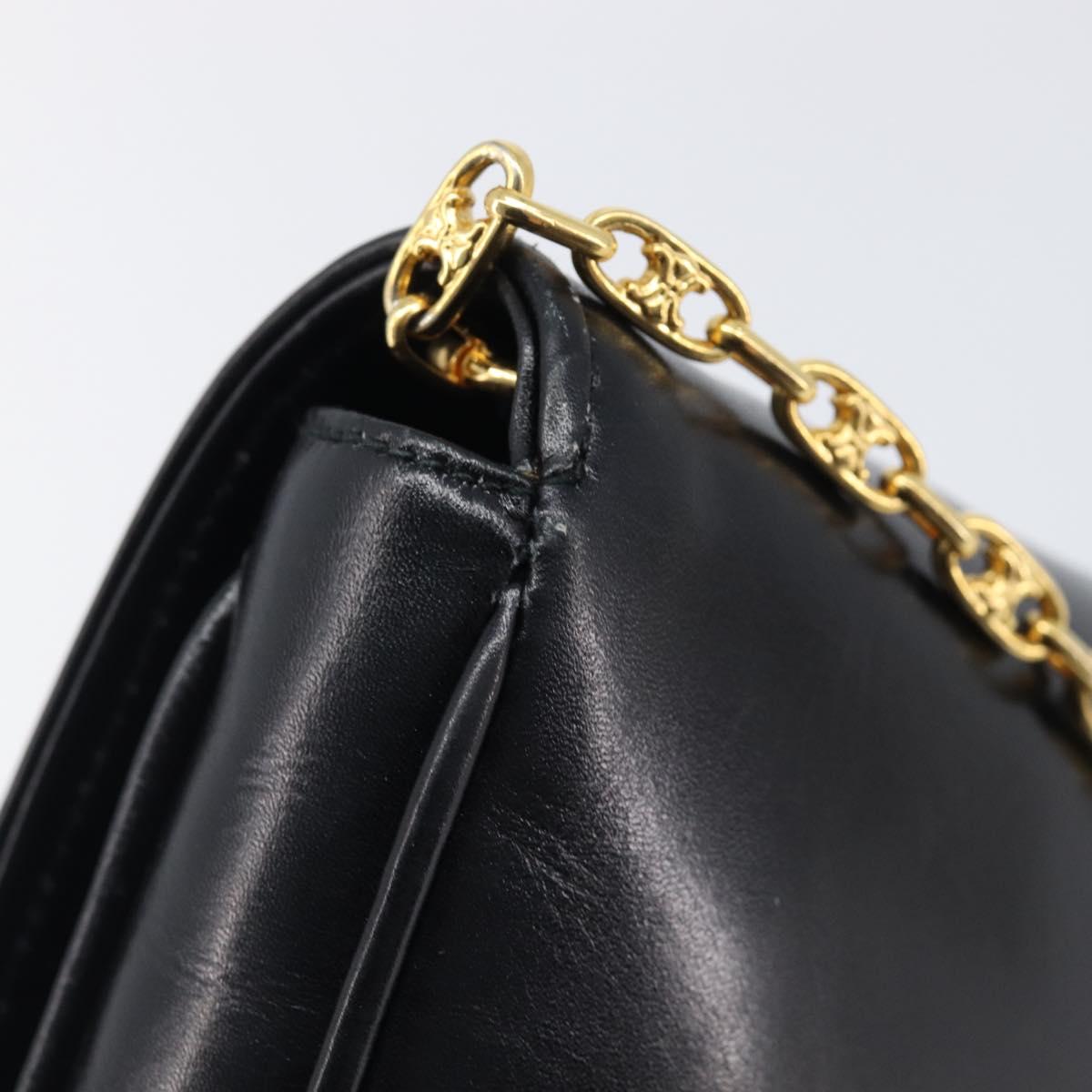 CELINE Chain Shoulder Bag Leather Black Gold Auth ka6346 - Jerrillo image 9