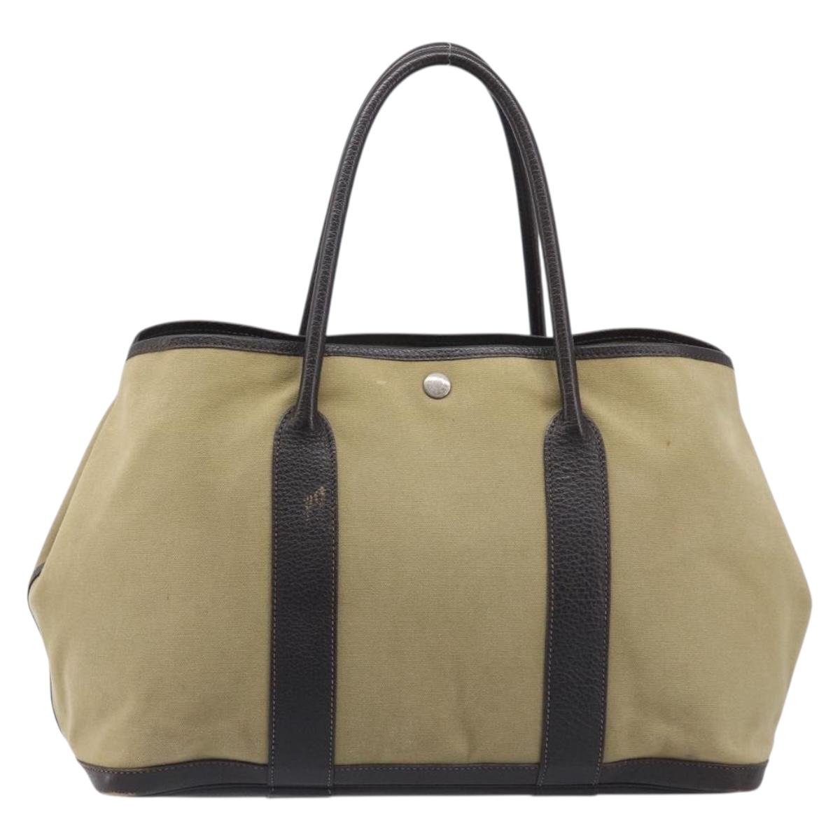 HERMES Garden Party 36 Hand Bag Canvas Beige Silver Auth ka6561 - Jerrillo image 2