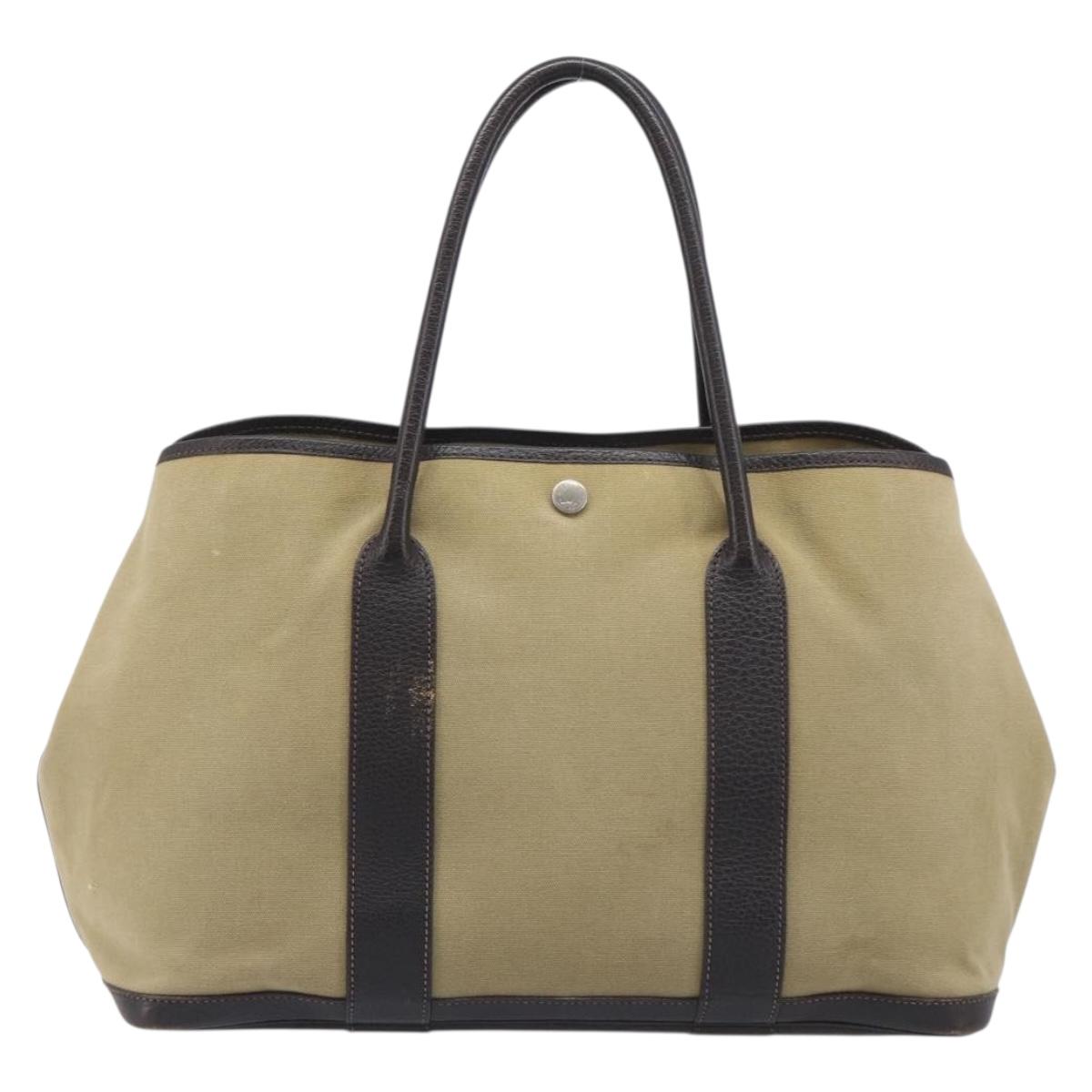 HERMES Garden Party 36 Hand Bag Canvas Beige Silver Auth ka6561 - Jerrillo image 3