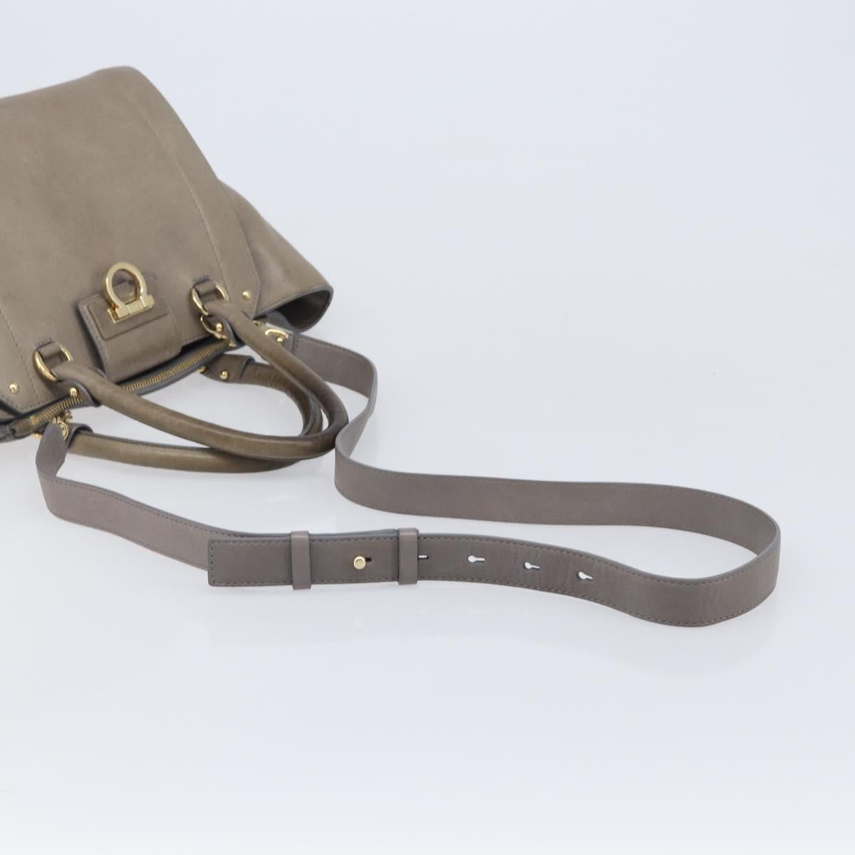 Salvatore Ferragamo Gancini Hand Bag Leather 2way Gray Gold Auth LN143 - Jerrillo image 8
