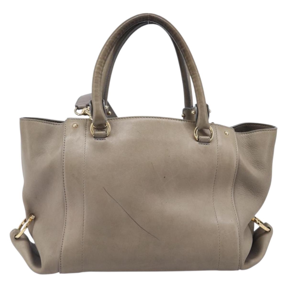 Salvatore Ferragamo Gancini Hand Bag Leather 2way Gray Gold Auth LN143 - Jerrillo image 2