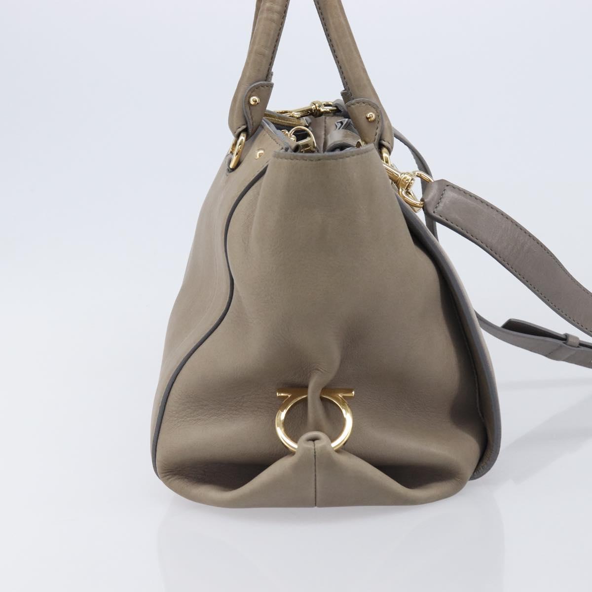 Salvatore Ferragamo Gancini Hand Bag Leather 2way Gray Gold Auth LN143 - Jerrillo image 3