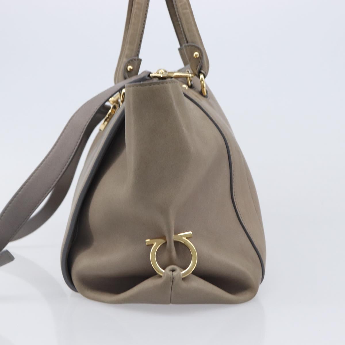 Salvatore Ferragamo Gancini Hand Bag Leather 2way Gray Gold Auth LN143 - Jerrillo image 4