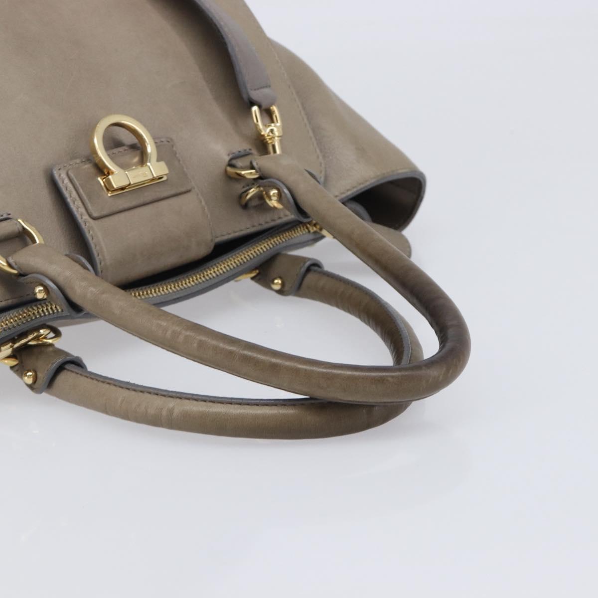 Salvatore Ferragamo Gancini Hand Bag Leather 2way Gray Gold Auth LN143 - Jerrillo image 6