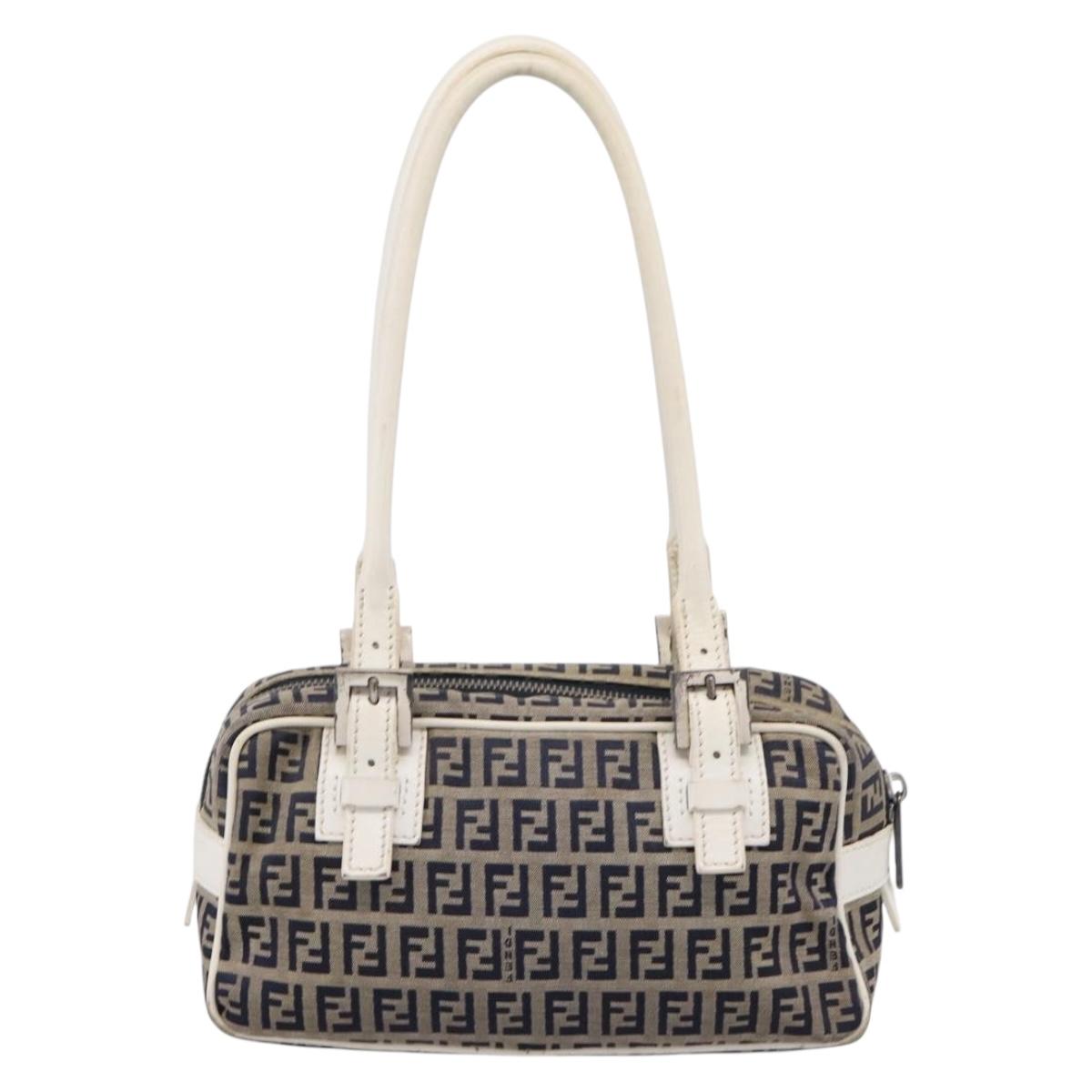 FENDI Zucchino Canvas Hand Bag Navy Silver 8BN004 Auth mr2935 - Jerrillo image 2