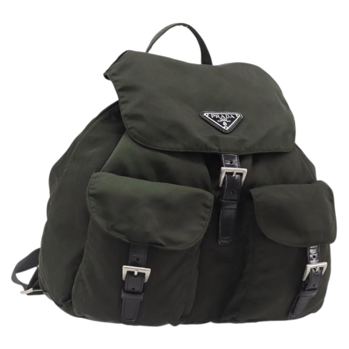 PRADA Backpack Nylon Khaki Silver Auth mr2957 - Jerrillo