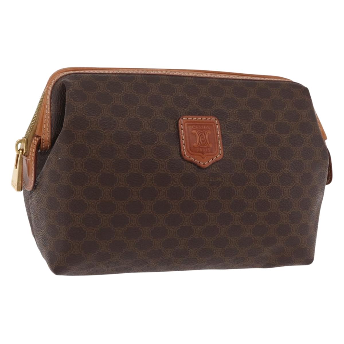 CELINE Macadam Canvas Pouch PVC Brown Gold Tone Auth mr3008A - Jerrillo