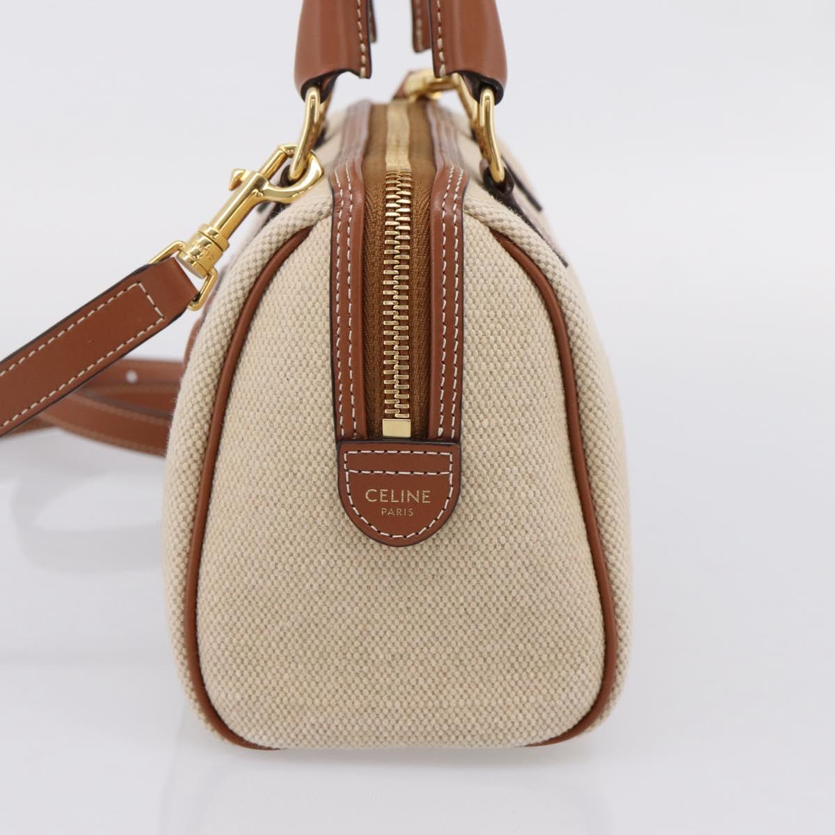 CELINE Hand Bag Canvas 2way Beige Gold Tone Auth mr3055V - Jerrillo image 4