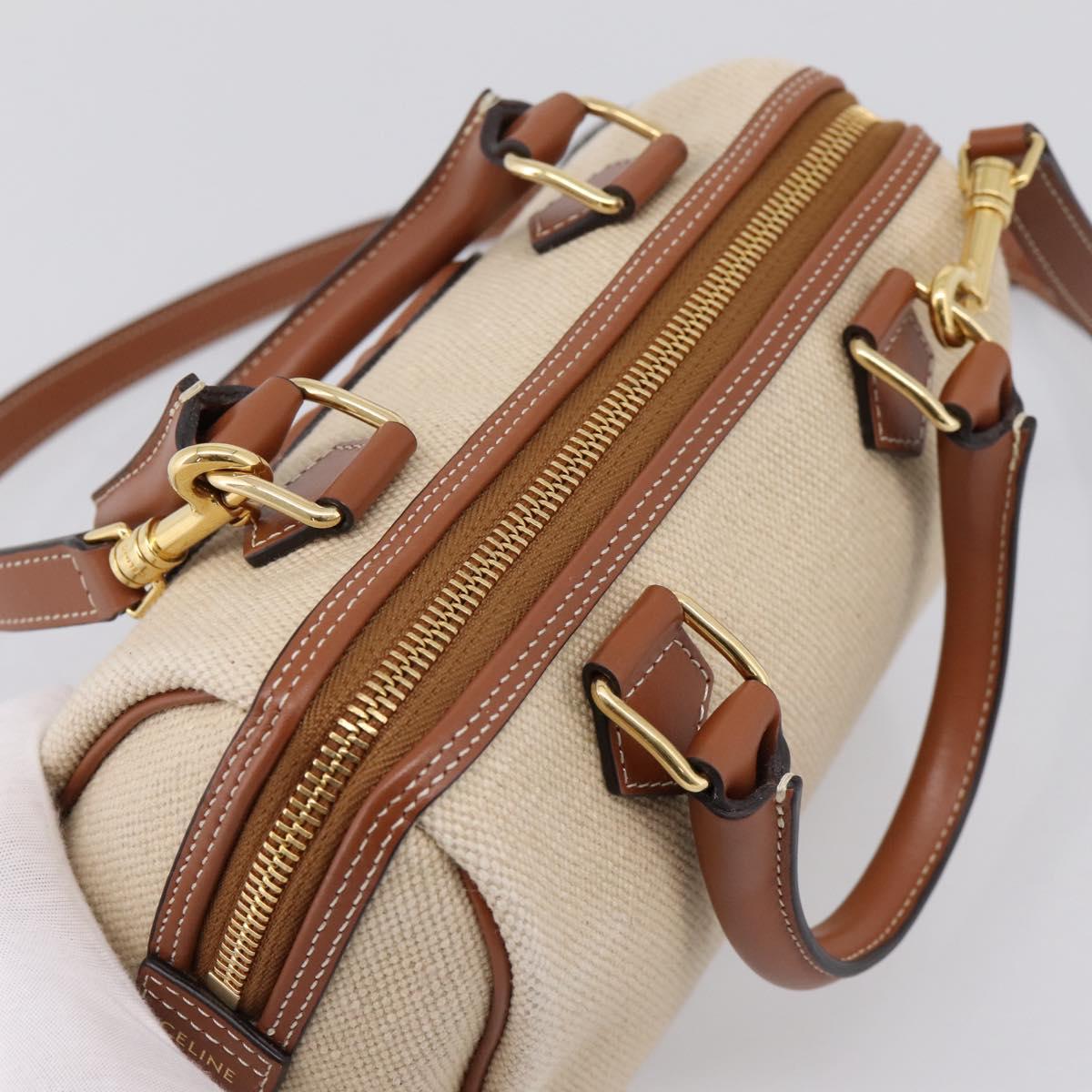 CELINE Hand Bag Canvas 2way Beige Gold Tone Auth mr3055V - Jerrillo image 6